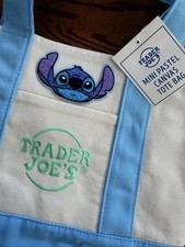 NEW blue Trader Joe's mini tote bag customized Disney Stitch patch Easter NWT picture
