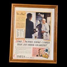 Vintage 1940s Camel Cigarette Magazine Ad It's a Boy Doctors Smoke Framed 12x15 picture