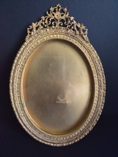 Antique French Louis XVI Style Brass Tone Wall Hanging Oval Picture Frame picture