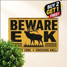Caution Elk Wildlife Crossing Metal Sign Vintage Outdoor Decor Plaque 8x12 picture
