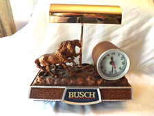 Vintage 1984 Busch Beer Lighted Clock Sign Western Horses Cash Register Topper picture