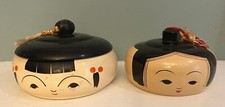 Japanese Woman Face Ryukyu Lacquerware Bowl And Figure Very Rare W/ Tag Vintage picture