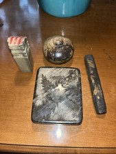 Vintage Chinese Calligraphy Scholars Set Ink Stone Ink Stick Soapstone Seal 4 picture