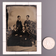 Antique CDV 6th Plate Tintype Victorian Family or Group of 4 Women #1295 picture
