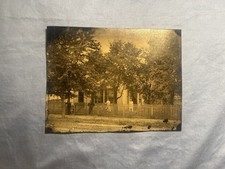 Antique Full Plate Tintype Outdoor House Picket Fence Family Street View 1860s picture