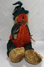 Vintage Sitting Pumpkin Posable Plush Halloween Decoration 90s 12