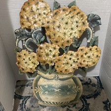 Vintage Metal Hand-painted Hydrangeas Tolewar Signed By Mimi 87 picture