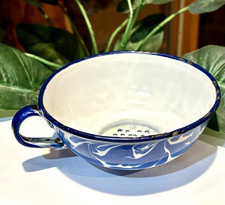 Antique Blue & White Swirl Enamelware Strainer Berries Perforated Bottom picture