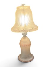 Vintage Frosted Glass Table Lamp Heavy Ribbed Shade Starburst Design 13