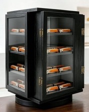 Knife Display Case Cabinet Rotating Wood Black Pocket Knives Holder Shadow Box picture