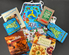 Sicily Souvenir Sicilia Apron,Mitt, Pot Holder & 4 VTG Italian Cook Books picture