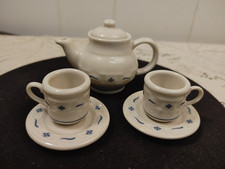 Longaberger J. W. Collector's Club Miniature Teapot And Teacups In Classic Blue picture