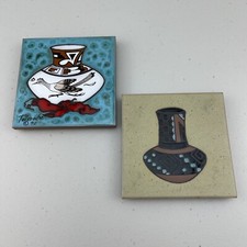 LOT 2 Vintage '90 '91 Cleo Teissedre Ceramic Tile Coaster Trivet 4