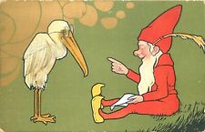 Postcard C-1910 Gnome fantasy stork Swedish artist impression 23-10183 picture