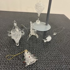 Vtg Lot 5 Silvestri clear spun glass Ornaments Christmas Tree, Fish, Hummingbird picture
