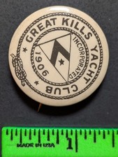 Vintage 1906 Great Kills Yacht Boating Club Pinback Pin picture