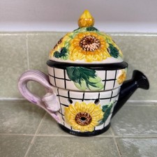 Vintage 1992 Fitz and Floyd Sunflower Watering Can Potpourri Jar Garlic Keeper picture