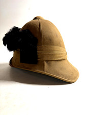 Vintage British Tropical Pith Helmet Khaki Safari Hat Black Plume England picture