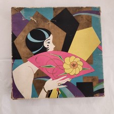 Antique 1920s Flapper Boudoir Garter Set Handkerchief Powder puff Art Deco Box picture