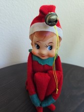 Vtg 10” Knee Hugger Elf MCM Christmas Pixie Rubber Face Made In Japan picture