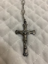 Antique/Vtg Moroccan Rosary Crucifix Sterling Faceted Glass Beaded Necklace picture