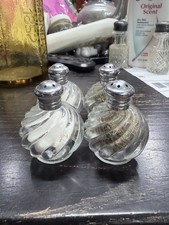 4 Vintage “Irice NY” Mini Swirl Glass Salt & Pepper Shakers Spices picture