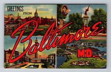 Baltimore MD-Maryland, General Landmark Greetings, Vintage c1958 Postcard picture