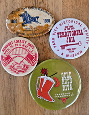 Vintage Western Americana Pinback Button Lot 4 Gold Rush Pony Express Park City picture