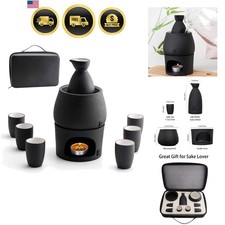 Ceramic Sake Set Cups Warmer Box Saki Drink Storage Hot Cold 9pcs picture