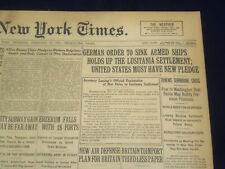 1916 FEBRUARY 17 NEW YORK TIMES - LUSITANIA SETTLEMENT HELD UP - NT 9038 picture