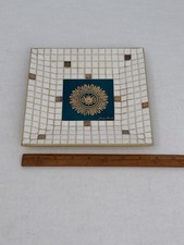 Vintage Retro Georges Briard Mosaic Tile Tray Regalia Pattern Green/Gold MCM picture
