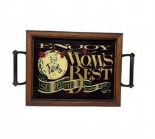 Vintage Mom's Best Wood & Glass Serving Tray with Handles Kitchen Wall Decor picture