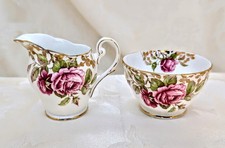 Vintage Royal Standard Festival Pink Rose Creamer Open Sugar Bowl Gold Floral picture