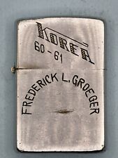 Vintage 1960 Korea War Frederick Groeger Chrome Zippo Lighter picture