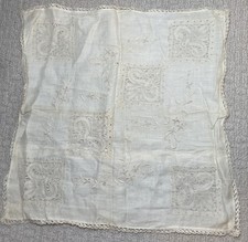 Antique 20s 30s Ivory Cotton & Lace Pillow Cover Button Back 20