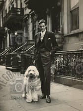 Vintage 1920s Photo of YOUNG MAN w Dog POODLE  - NEW YORK CITY 121 brownstone picture