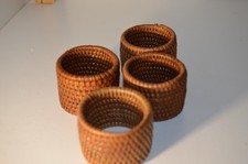 4 Rattan Wicker Boho Napkin Rings, Vintage picture