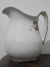 Antique Victorian English White Ironstone Pitcher Gold Gilt Crest Warranted 8.5