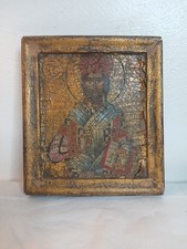 19th Century Jesus Christ Pantocrator Russian Icon on Wood ANTIQUE  picture