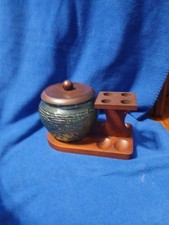 VTG 1970s  Fairfax Tobacco Humidor Jar, Pipe Stand, Avacado Glass, Pipe Smoker picture