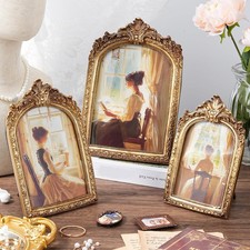 3 Pcs Vintage Picture Frames Antique Set, Ornate Gold Baroque Photo Frames with picture