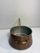 Vintage French Copper Windsor / Splay-Sided Saucepan Pot Brass Handles picture