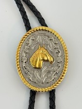 Vintage Horse Head Bolo Tie Western Cowboy Gold Silver Tone Rodep picture