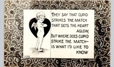 CUPID QUOTE COMIC ON ANTIQUE RUG c1910 postcard real photo rppc ~rare picture