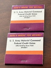 2 Vintage Matchbooks US Army Material Command Federal Credit Union AMC * Error picture
