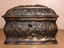 High Quality Antique/Vintage Carved Bronze Jewelry Box Casket Deer & Eagle Desig picture