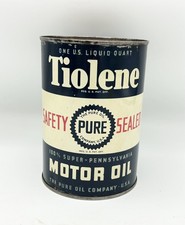 Vintage FULL Pure Tiolene Safety Sealed 1 Quart Gas Oil Advertising Can picture