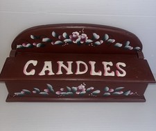 Vintage hand painted wood candle stick box cottage core granny core picture