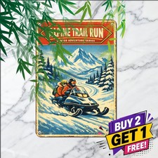 Winter Mountain Snowmobile Adventure Sign Snowy Alpine Cabin Metal Tin Plaque picture