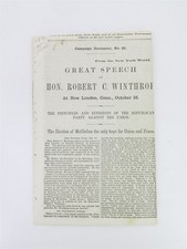 Original Great Speech of Honorable Robert C Winthrop New London Oct 18 1864 picture